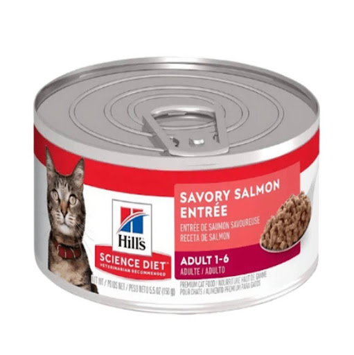 LATA HILLS F ADULTO SALMON 5.5 ONZAS Hills Lata x 1 La comida húmeda para gatos Hills Science Diet Adult Savory Salmon Entrée ofrece el sabor gourmet del pavo en una textura suave y tersa. Tiene el equilibrio perfecto de sabor y nutrición para tu gato