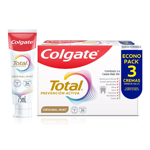 Crema Dental Colgate Total Original Mint Prevención Activa Pack 3 x 75 ml