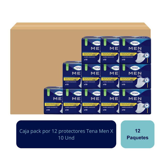 Protectores Men Día de 10 Und Tena  Caja x 12 Protector masculino para goteos leves de orina. Especializado para incontinencia