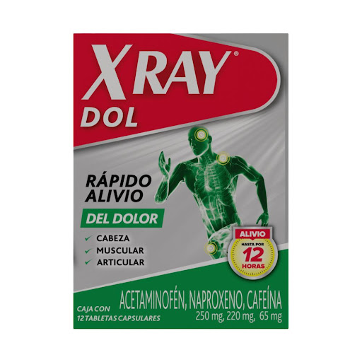 X-Ray Dol Acetaminofén + Naproxeno + Cafeina 250mg/220mg/65mg Genomma x 12 Tabletas