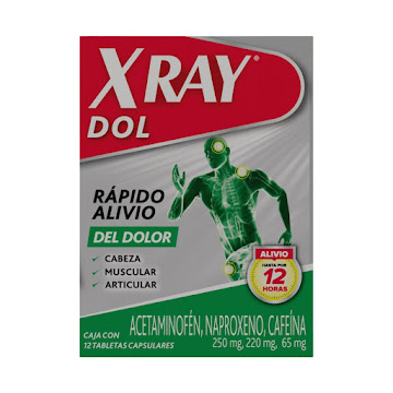 X-Ray Dol Acetaminofén + Naproxeno + Cafeina 250mg/220mg/65mg Genomma x 12 Tabletas  