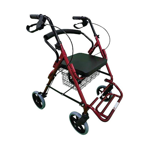 Caminador Rojo TME 4 Ruedas 965LHB TME Individual x 1 Caminador 4 ruedas, plegable, hecho en aluminio, se ajusta fácilmente. Diseñado para brindar comodidad y funcionalidad a pacientes con limitantes de movilidad.