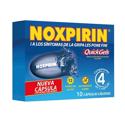 Noxpirin Quickgels Acetaminofén + Cetrizina + Fenilefrina 650/5/10mg/Caja x 10 Cápsulas