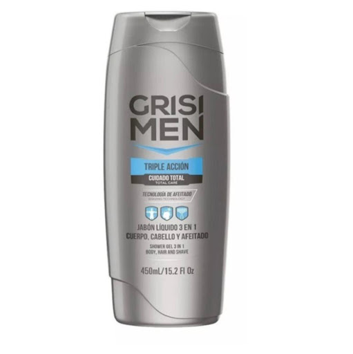 Jabon Liquido Triple Acción 3 en 1 Cuidado Total 450ml Grisi Grisi Frasco x 1 Grisi Men Shower Gel Triple Acción 450ml es un producto multifuncional diseñado para el cuidado integral del hombre. Su fórmula especializada ofrece tres beneficios clave: limpieza de la piel, cuidado