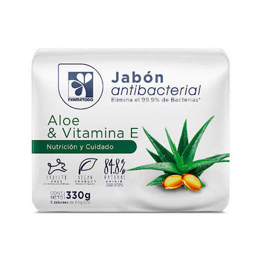 Jabón Farmatodo Antibacterial Aloe y Vitamina E Pack x 3 und x 110 gr