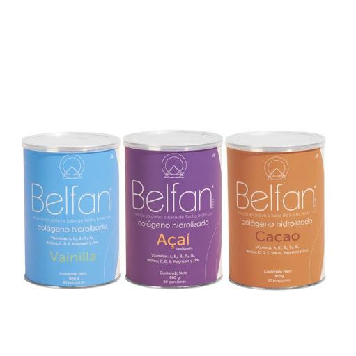 Combo colágeno Hidrolizado  Belfan Latas 600g x 1 BELFAN tiene una Fórmula Premium de PÉPTIDOS DE COLÁGENO HIDROLIZADO con adición de vitaminas: A,B1,B2,B3,C,D,E, Biotina, Magnesio y Zinc. 
El combo incluye: 1 Colágeno Hidrolizado Belfan Vainilla de 