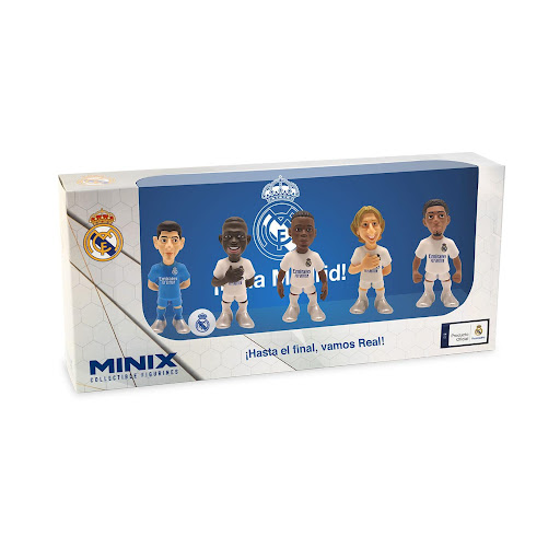 Minix Set de 5 Figuras Coleccionables del Real Madrid Edición Especial MINIX Caja x 5 ĦLleva la emoción del campo de juego a tu hogar con el Set de 5 Figuras Coleccionables del Real Madrid de Minix! Esta edición especial incluye figuras meticulosamente diseñadas de cinco icónicos jugad