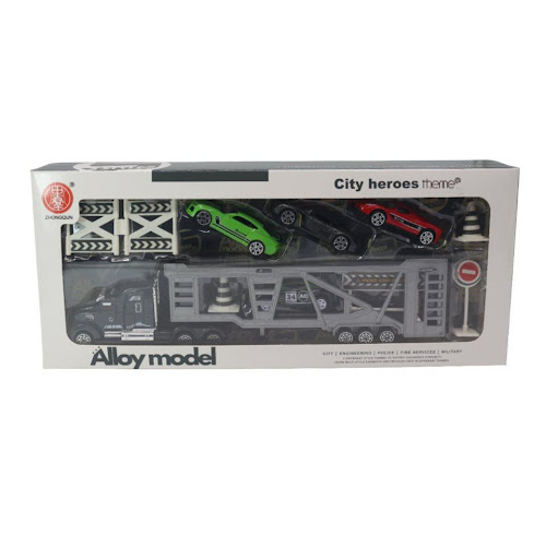 Tractomula City Heroes Caja Plasticos Asociados  x 1 Es un juguete interactivo y resistente, fabricado en plástico de alta calidad. Incluye una tractomula con diseño detallado y varios carros, ideales para recrear escenarios de rescate y aventura. Su pr