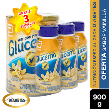 Oferta Glucerna   Vainilla 900gr Gratis 3 Botellas Vainilla X 237ml 