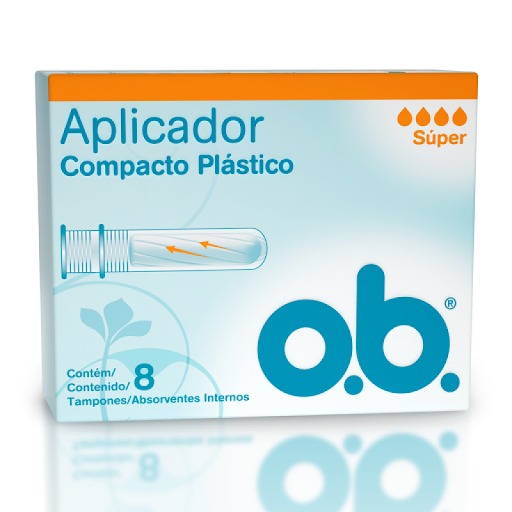Tampones Ob Aplicador Compacto Plástico Canales Curvos Súper x 8 und