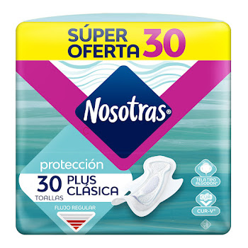 Toallas Higiénicas Nosotras Plus Clasica Tela Tipo Algodón Paquete x 30 und  