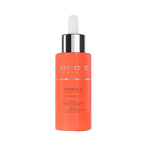 Sérum Vitamina C + Silicio Orgánico Infinitek Paris Gotero x 30 mL Descubre el poder del Sérum Vitamina C + Silicio Orgánico de Infinitek Paris, un antioxidante facial de alta concentración diseñado para devolverle a tu piel la luminosidad y firmeza. Su fórmula combi