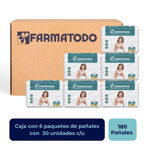Pañal Farmatodo Premium Etapa 5 XXG x 30 und.  Farmatodo Caja x 6 Elaborados con tecnología de rápida absorción y máxima retención de la orina, manteniendo al bebé seco y protegido de filtraciones. Su capa transpirable permite que el aire pase a través del pañal, se