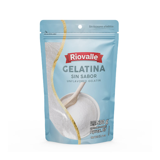 Gelatina Sin Sabor Riovalle Megamarket Bolsa Doypack x 1 Gelatina Sin Sabor RIOVALLE X 500Gr, ideal para repostería y preparaciones frías o calientes. Textura firme y fácil disolución. Perfecta para postres, gelatinas y recetas saludables. RIOVALLE garantiz