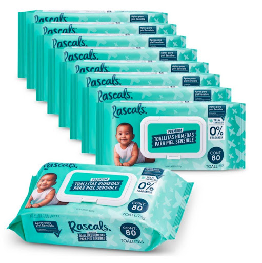 Set Pañitos Humedos Rascals Baby 720 Unds - 9 Pq X 80 Rascals Baby Set por 9 Paquetes x 80 Gruesas + fuertes pero súper suaves con la piel del bebé, nuestras toallitas húmedas para piel sensible están certificadas dermatológicamente, tienen un pH balanceado y están libres de sustancias noci