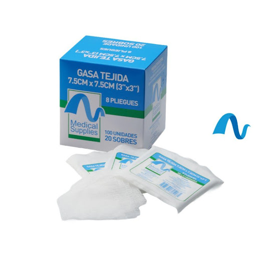 Gasa Tejida Estéril 7.5 x 7.5 cm – Sobre x 5 Unidades Medical Supplies  Display x 20 sobres  x 20 Gasa tejida estéril de 7.5 x 7.5 cm, presentada en display por 20 sobres. Suave, altamente absorbente y con bajo desprendimiento de pelusa. Ideal para limpieza y protección de heridas.