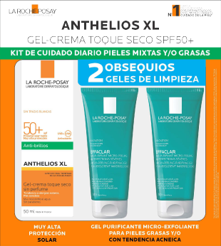 Oferta Gel Bloqueador Solar La Roche Anthelios Xl Sin Color x 50 ml + Gel Purificante Microexfoliante x 2 und De 50 ml  