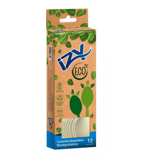 Cucharas Desechables Biodegradables - Izy Eco X2 UNIDADES IZY ECO 2 CAJAS DE 12 CUCHARAS x 2 PAQUETES DE 12 UNIDADES Cucharas Desechables Biodegradables - Izy Eco, son 100% biodegradables
Hechas a base de almidón de maíz, es un perfecto balance entre desempeño y beneficio ambiental. 
Libres de plástico

Las cucharas