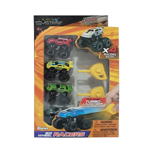 Pack X 4 Carros Big Wheel Racerz Micro Systemz Micro Systemz Caja x 4 ĦLleva la emoción de las carreras a otro nivel con el Pack X 4 Carros Big Wheel Racerz Micro Systemz! Este set incluye cuatro vehículos en miniatura con ruedas grandes y detalles impresionantes, diseñ