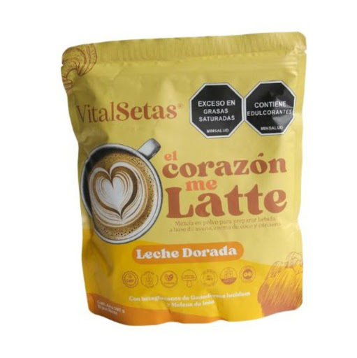 Leche Dorada VitalSetas - El Corazón Me Latte VitalSetas Polvo x 300 gr Nuestro Latte de Leche Dorada combina la calidez reconfortante de la cúrcuma con la cremosidad de la leche de avena y el aroma especiado del jengibre. Con la adición de la melena de león y los betaglu