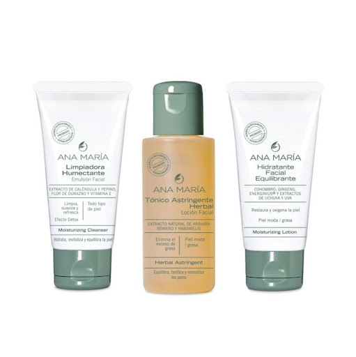 KIT ANA MARIA CUIDADO FACIAL EQUILIBRANTE KIT X 3 UND ANA MARIA  x 3 UND Práctico kit de rutina facial para llevar donde quieras, contiene los siguientes productos:Limpiadora Humectante.Tónico Astringente Herbal.Emulsión Facial Hidratante.