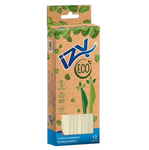 Cuchillos Desechables Biodegradables - Izy Eco X2 UNIDADES IZY ECO 2 CAJAS DE 12 CUCHILLOS x 2 CAJAS DE 12 CUCHILLOS Cuchillos Desechables Biodegradables - Izy Eco, son 100% biodegradables
Hechos a base de almidón de maíz, es un perfecto balance entre desempeño y beneficio ambiental. 
Libres de plástico

Los cuchill
