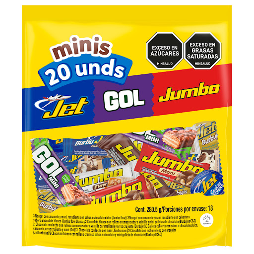 Mix Chocolatina Jumbo   Gol Jet Mini Bolsa x 20 und