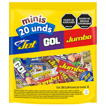 Mix Chocolatina Jumbo   Gol Jet Mini Bolsa x 20 und  