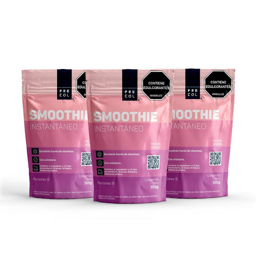 Smoothie + Precol + Frutos Rojos + 150 g + Pack 3 und PRECOL 150gr cada unidad  x 3 UND  SMOOTHIE INSTANTÁNEO FRUTOS ROJOS es un producto alimenticio en polvo granular que presenta una coloración rosado claro cremoso con notas de aroma y sabor característicos a frutos rojos. Su materia pr