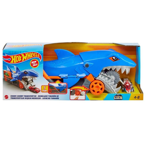 Hot Wheels Remolque Tiburón Hot Wheels  x 1 Es un vehículo temático con un diseño inspirado en un tiburón. Incluye una función especial que abre sus mandíbulas al desplazarse, ofreciendo una experiencia de juego única y emocionante. Su diseño r