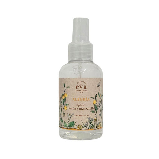 Splash Alegría con aceites esenciales de limón y manzanilla x 135 ml El Jardín de Eva Botella x 1 El Splash Alegría combina aceites esenciales de limón y manzanilla, creando una bruma fresca y reconfortante pensada para acompañarte en momentos en los que necesitas elevar el ánimo y volver a la lig