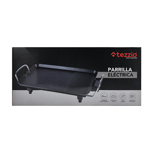 Parrilla Eléctrica Tezzio 1500W: Sabor y Versatilidad en tu Cocina Tezzio Caja x 1 ¿Quieres disfrutar de deliciosas parrilladas sin complicaciones? La Parrilla Eléctrica Tezzio es tu aliada perfecta. Con su revestimiento antiadherente y control de temperatura ajustable, podrás cocin