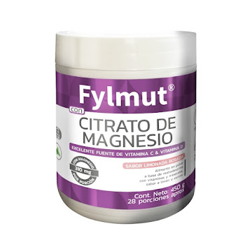 Citrato de Magnesio + Vitamina C + Vitamina D Fylmut Sabor Limonada Rosa Frasco x 450 gr  