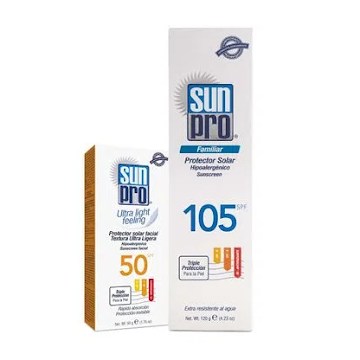 Protector Solar Sunpro Familiar SPF105 + Protector Solar Ultra Light Feeling Facial Spf 50 x 2 und  