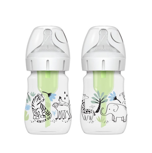 Teteros Dr Brown Decorado Jungla Option+ Boca Ancha 5 Oz x 2 Dr Browns Botella x 1 Tus opciones nunca han sido mejores que con el biberón de cuello ancho Anti-Colic Options+ de Dr. Brown's Natural Flow, ahora en una presentación estampada con divertidos dibujos infantiles pero conse