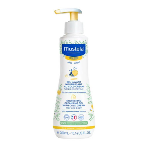Mustela Gel de Baño Piel Seca 300 ml Mustela Frasco x 300 ml El Gel Cabello y Cuerpo Cold Cream limpia de forma segura y eficaz el cabello y la piel de su bebé mientras protege la piel de su bebé de los efectos resecantes del baño.