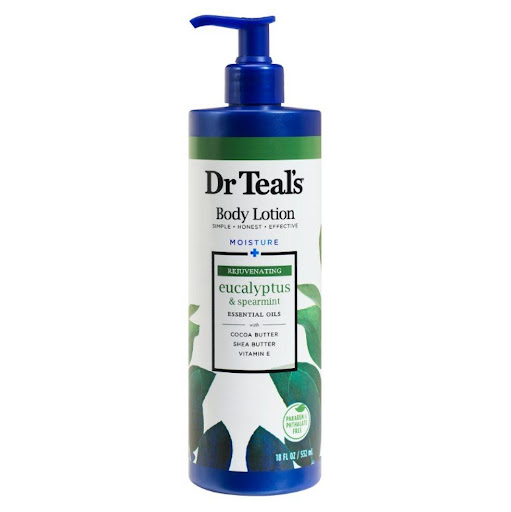 Dr. Teals Crema Corporal Eucalipto Menta 18oz Dr. Teals Pote x 1 La loción corporal ligera de Dr. Teal está formulada con ingredientes hidratantes más aceites esenciales beneficiosos para nutrir y renovar la piel. Esta refrescante crema hidratante alivia la piel se