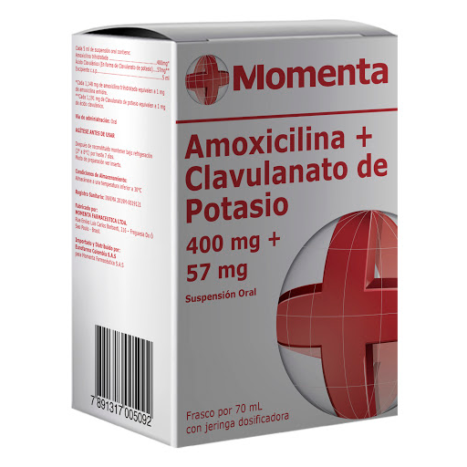 Momenta Amoxicilina + Ácido Clavulanato de Potasio 400mg/57mg Eurofarma Frasco x 70 ml