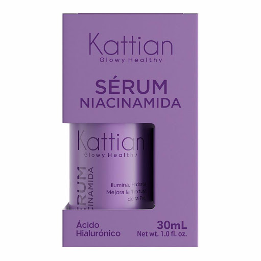 Serum Facial Niacinamida Kattian Frasco x 30 ml Niacinamida con Ácido Hialurónico y Zinc; hidrata y ayuda a suavizar las pequeñas líneas de expresión, regula la grasa que producen las glándulas cutáneas causantes del acné, mejora el tono de la piel