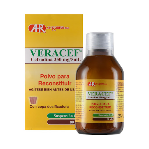 Veracef Cefradina 250mg/5ml AH Robins Polvo Para Reconstruir Frasco x 80 ml