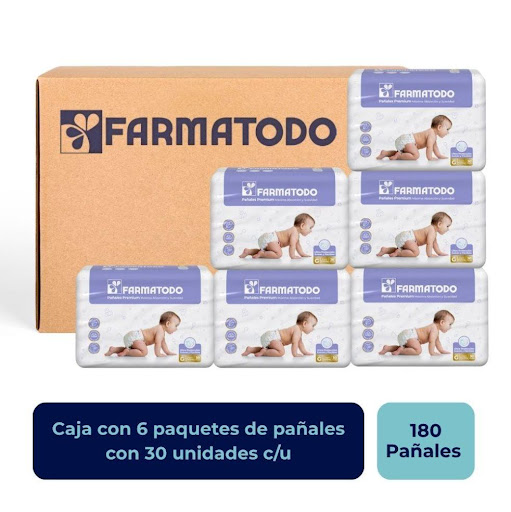 Pañal Farmatodo Premium Etapa 3 Talla G x 30 Und.  Farmatodo Caja x 6 Elaborados con tecnología de rápida absorción y máxima retención de la orina, manteniendo al bebé seco y protegido de filtraciones. Su capa transpirable permite que el aire pase a través del pañal, se