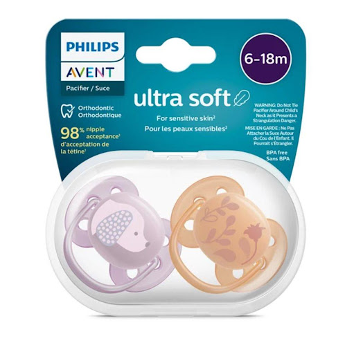 Chupo Entretención Ultra Suave Perro/Flor Niña 6 a 18 Meses Philips Avent Blister x 2