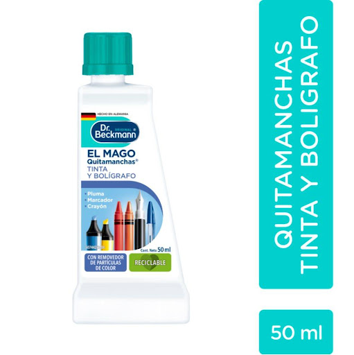 Mago Quitamanchas #3 Tinta y Bolígrafo Dr. Beckmann 50 ml Dr. Beckmann frasco x 1 Los Magos Quitamanchas de Dr. Beckmann tienen fórmulas especializadas para eliminar las manchas más difíciles de los textiles lavables y no lavables. El Mago Tinta y Bolígrafo tiene una fórmula con re