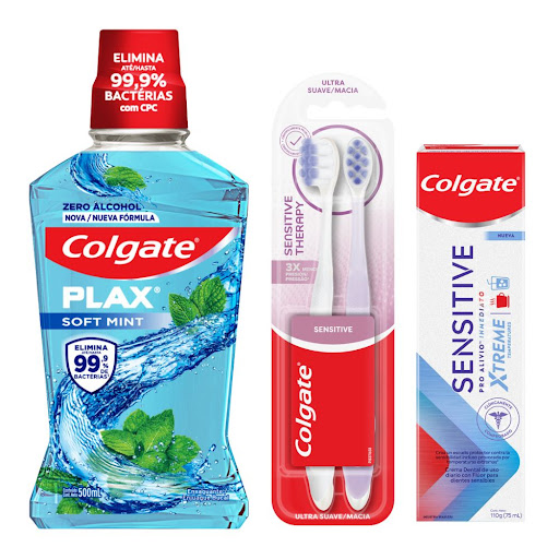 Combo Crema Dental Colgate Sensitive Pro Alivio Inmediato Xtreme  x 110 gR + Cepillo Dental Colgate Gummy Sesnsitive x 2 und + Enjuague Bucal Colgate Plax Soft Mint x 500 ml