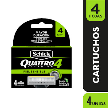 Repuestos Schick Quattro 4 Titanium Piel Sensible x 4 und  