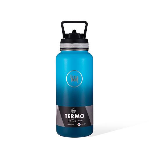 Termo 32 Oz Turquesa-Azul Tapa Pitillo Uruyen Caja x 1 Cuerpo de acero inoxidable 304 Doble pared.Conserva el frío y el calor por horas.Lavar a mano.Libre de BPA