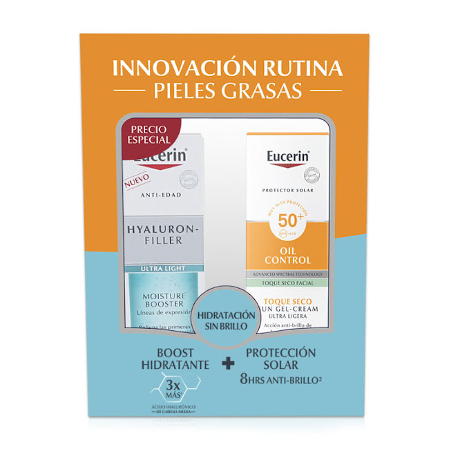 Gel Facial Eucerin Hyaluron Filler x 30 ml + Protector Solar FPS+50 Oil Control Toque Seco x 50 ml  
