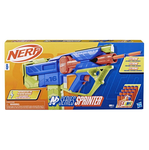 Lanzador Nerf N Series Sprinter Nerf  x 1 Es un juguete motorizado diseñado para ofrecer precisión y velocidad en batallas emocionantes. Este lanzador incluye un clip extraíble con capacidad para 16 dardos y viene acompañado de 16 dardos Nerf