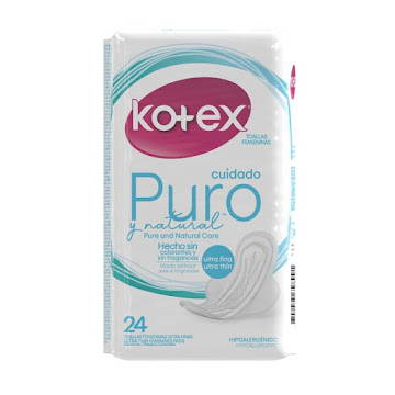 Toallas Femeninas   Kotex Cuidado Puro Y Natural Ultrafina x 24 Und 