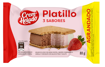 Helado Crem Helado Sándwich Platillo 3 Sabores Ex. x 80 gr  